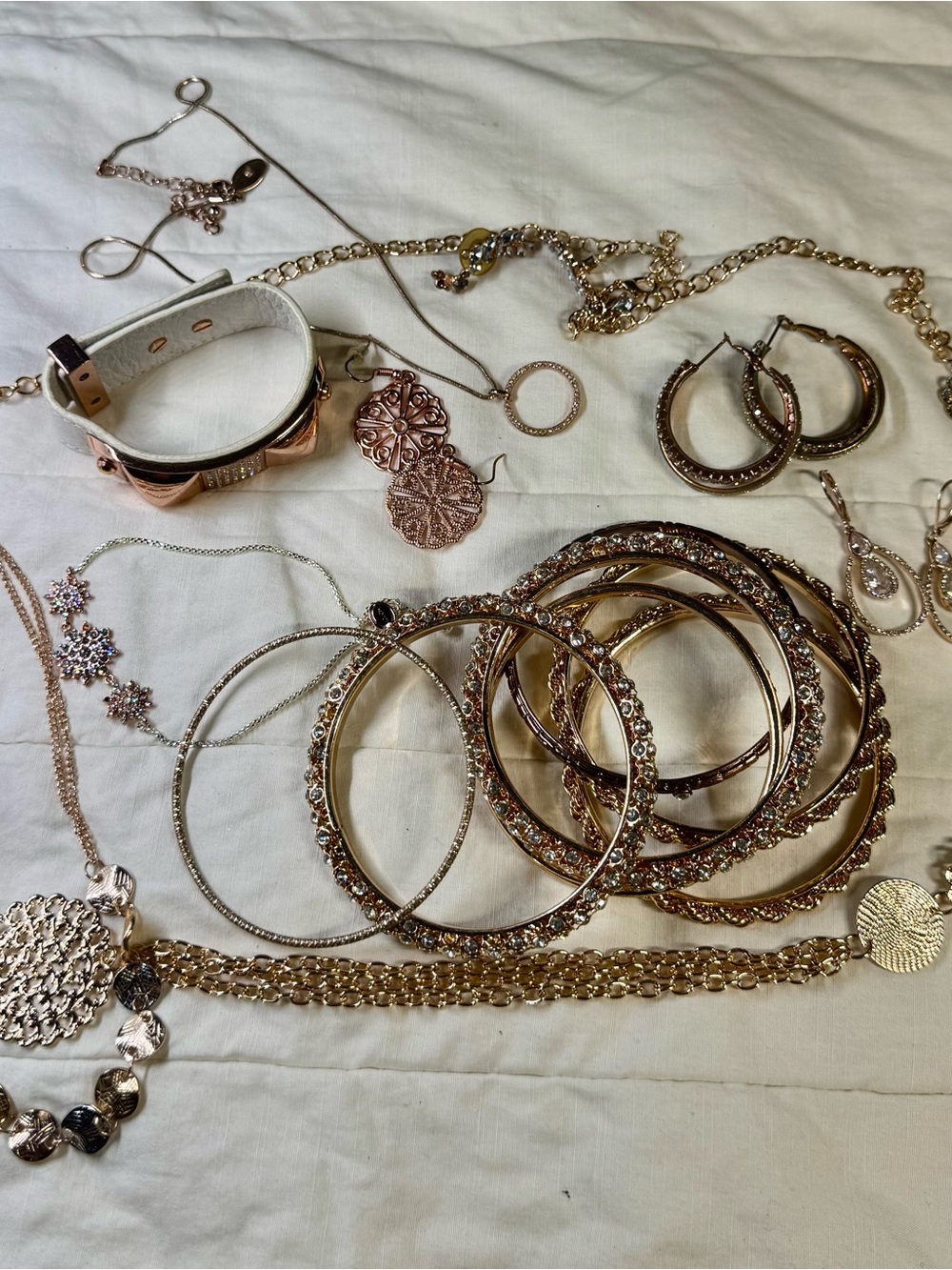 Rose Gold Tone Jewelry Lot Necklaces Bangles Earrings Vintage to Modern lot 32